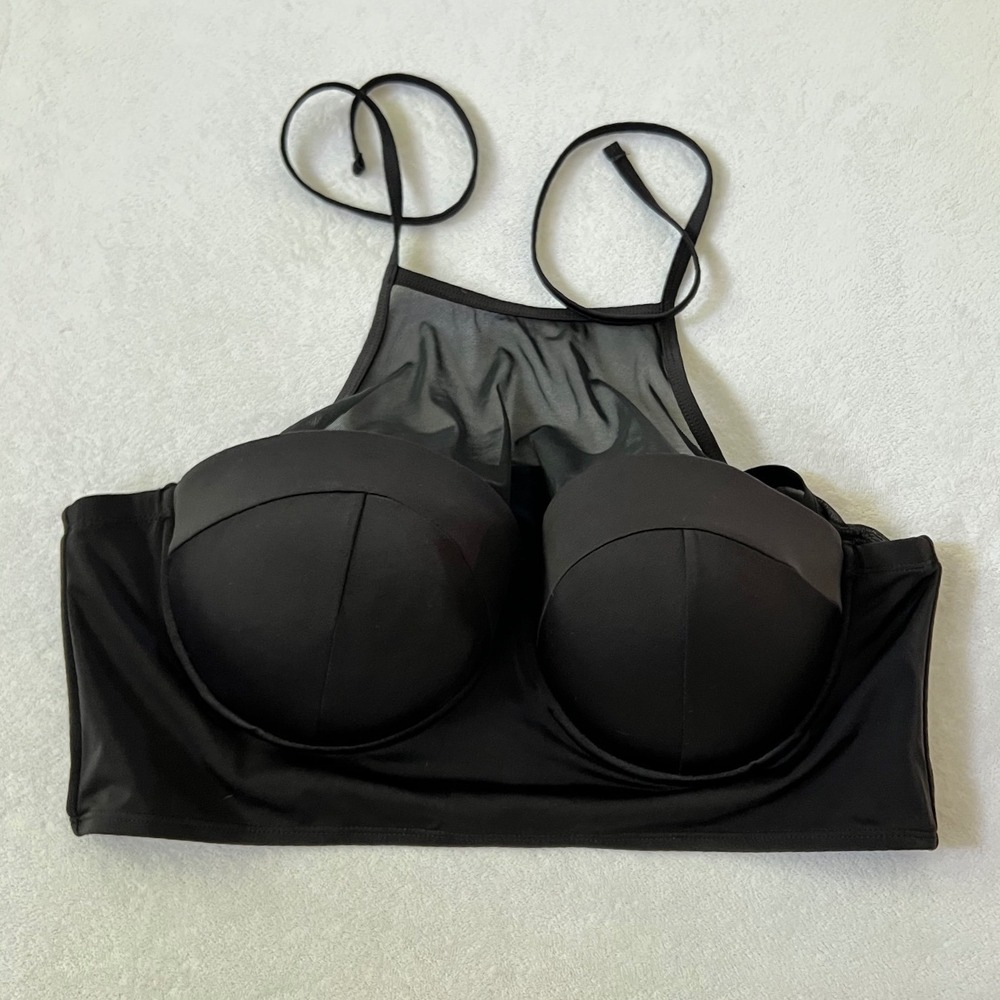 Torrid Bikini Top Black High Neck Mesh Underwire Padded Plus Size 2